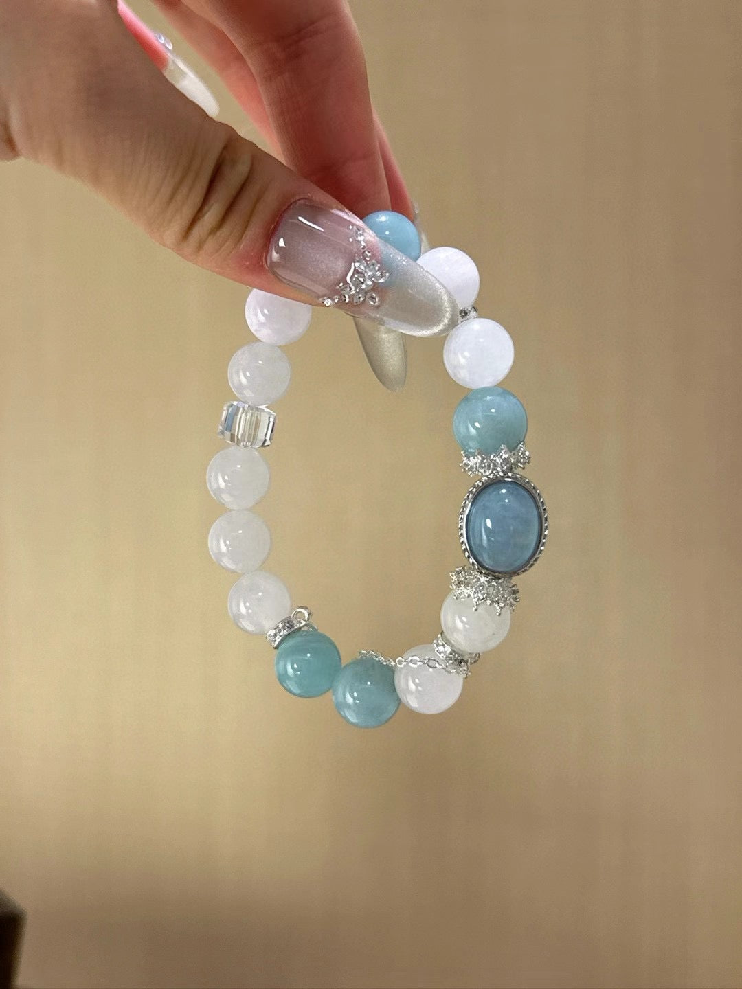 White Ghost Aquamarine Magic Box Bracelet -Calm the mind, enhance communication and expression, attract positive wealth, relieve stress, and boost confidence.