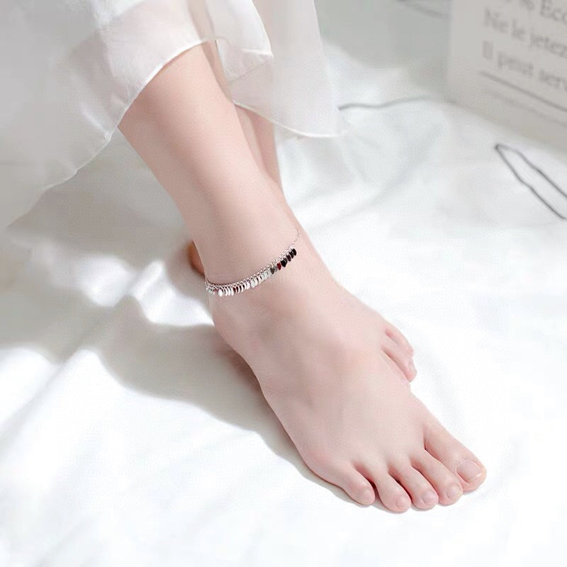Summer Limited Edition: Fashion Ankle Bracelet, Glossy Lace Leaf Ankle Bracelet, Ethnic Style with Flowing Leaves, Sterling Silver, 1.6 grams