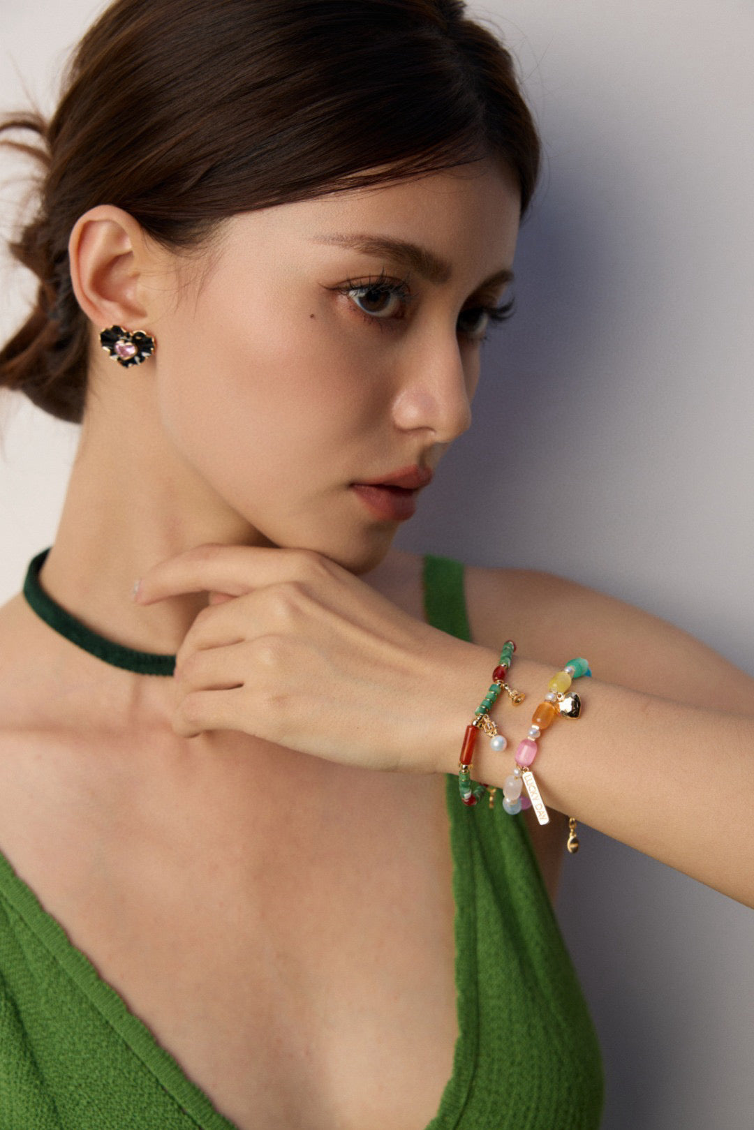 S925 Fresh and Simple Colored Bead Pearl Bracelet