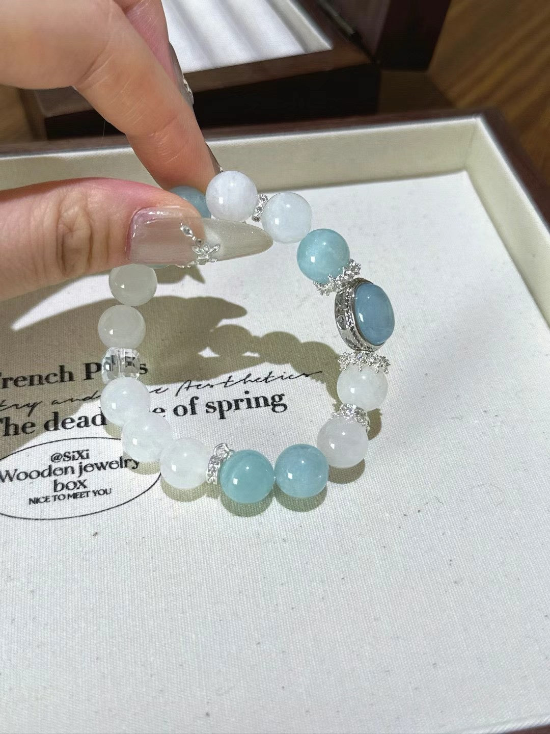 White Ghost Aquamarine Magic Box Bracelet -Calm the mind, enhance communication and expression, attract positive wealth, relieve stress, and boost confidence.