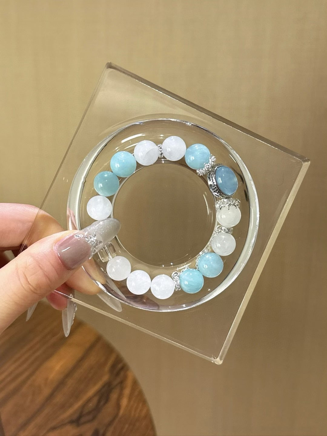 White Ghost Aquamarine Magic Box Bracelet -Calm the mind, enhance communication and expression, attract positive wealth, relieve stress, and boost confidence.