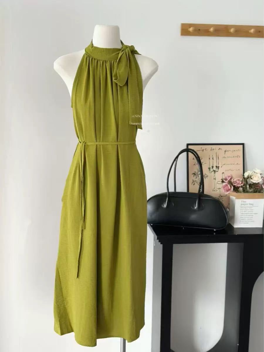 Summer Style Sleeveless Shoulder-Over-The-Shoulder French Vacation-Style Draping Bow Loose