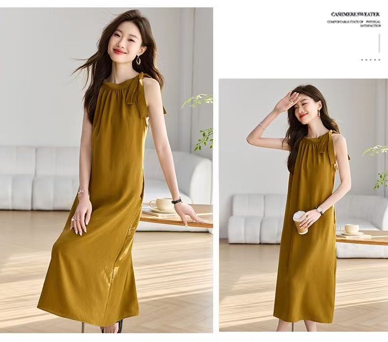 Summer Style Sleeveless Shoulder-Over-The-Shoulder French Vacation-Style Draping Bow Loose
