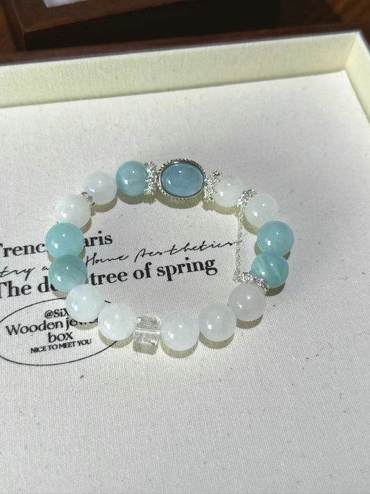 White Ghost Aquamarine Magic Box Bracelet -Calm the mind, enhance communication and expression, attract positive wealth, relieve stress, and boost confidence.