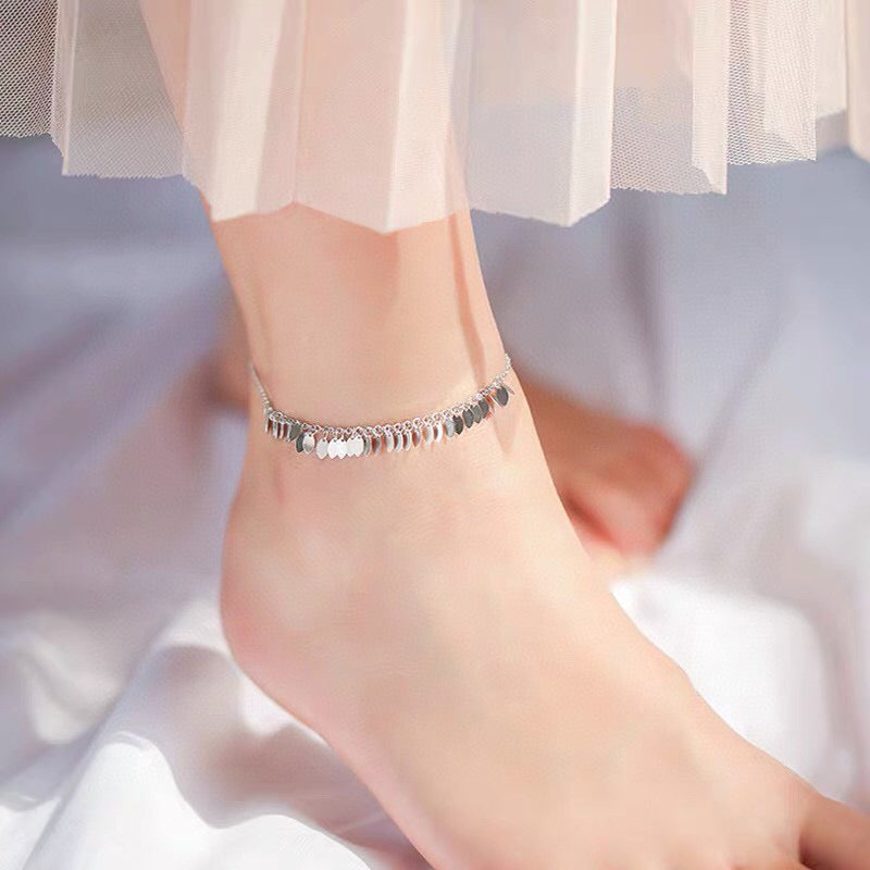 Summer Limited Edition: Fashion Ankle Bracelet, Glossy Lace Leaf Ankle Bracelet, Ethnic Style with Flowing Leaves, Sterling Silver, 1.6 grams