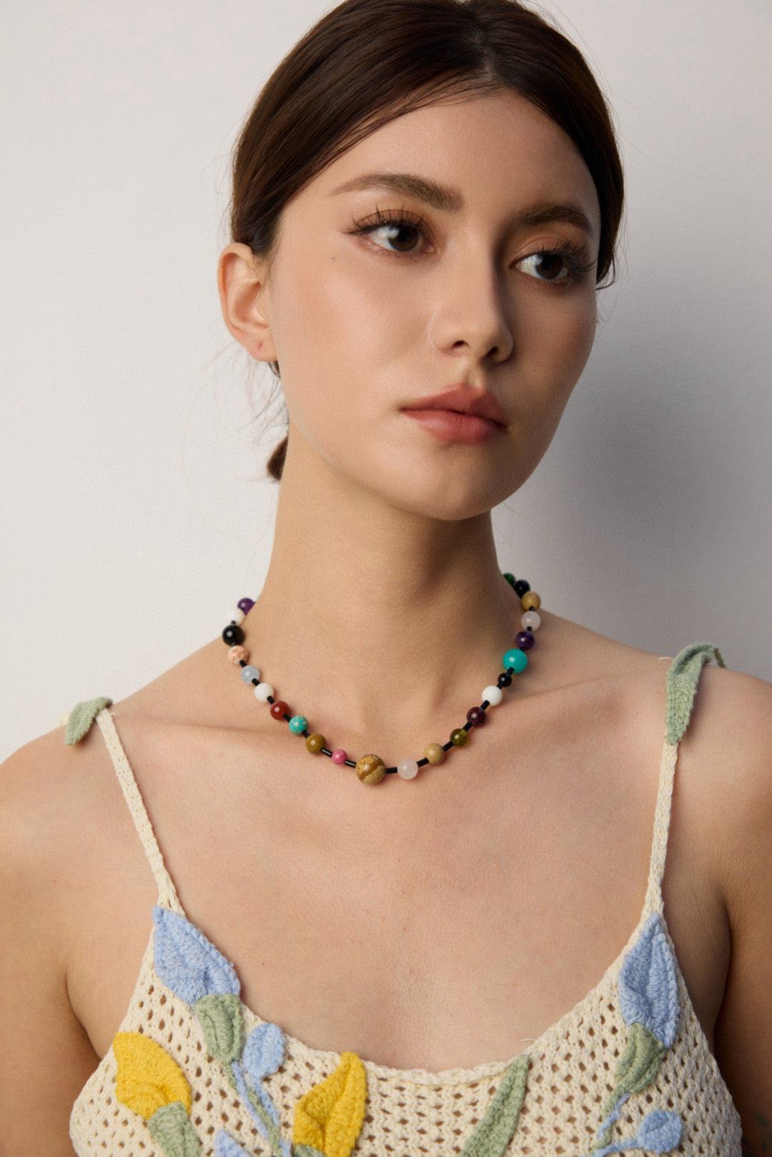 Multicolor Black Agate Beaded Necklace – Vibrant Gemstone Jewelry for Women & Girls